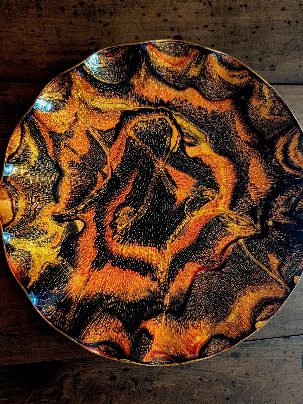 Vintage Retro Handcrafted Black and Orange Abstract Wall Plate - Home Wall Decor